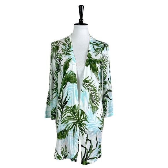 Roz & Ali Dressbarn Long Sweater Cardigan Lightweight Green Tropical Size Large - Picture 10 of 10